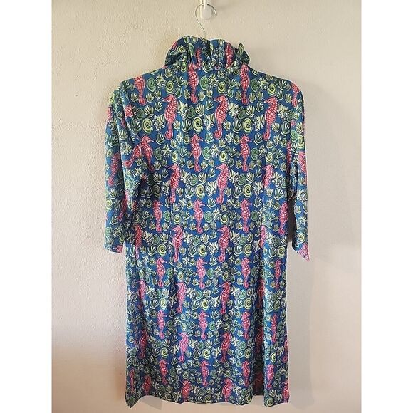 Simply Southern Dress Women's M Bright Pink Sea horse Shells Ruffle Neck Summer - Picture 4 of 4